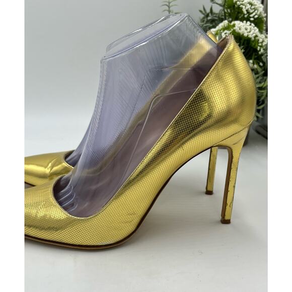 Stuart Weitzman Gold Foil Dagger  Sabbia Glitter Pointed Toe Heels SZ 39.5/9 - Picture 5 of 15